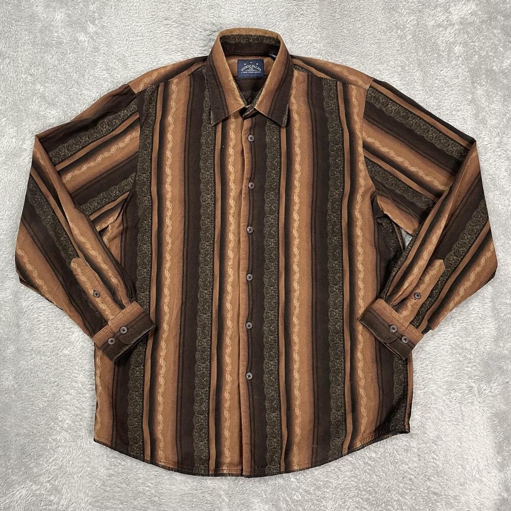 Indigo Palms Shirt Mens Large Brown Stripe Corduroy Long Sleeve Button Front